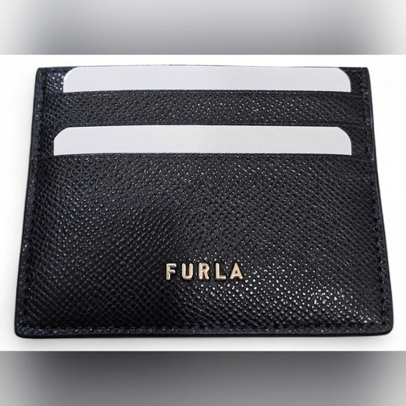 Furla Classic Credit Card Case Textured Leather In Black, New - Picture 2 of 8
